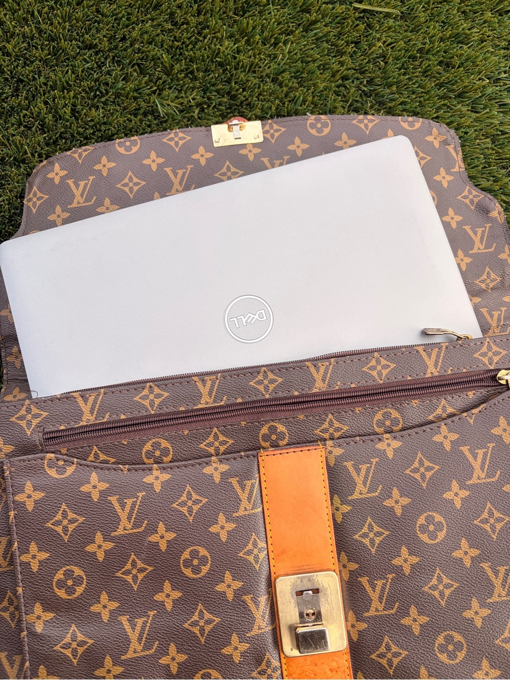 LV Brown Monogram Briefcase with Tan Leather Trim - Picture 14 of 16